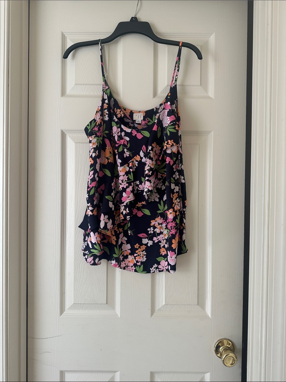 a new day Black Floral Ruffled Spaghetti-Strap Camisole